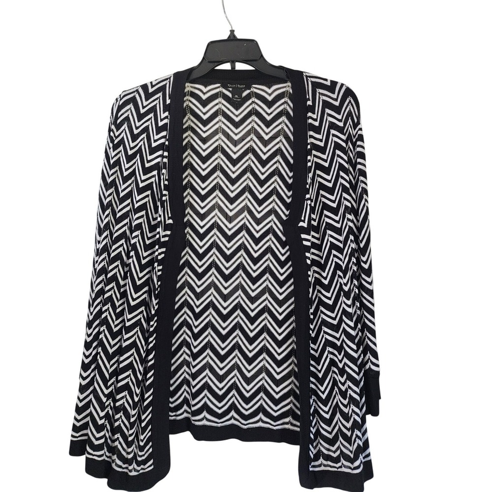 White House Black Market XL Black White Chevron Open Front Cardigan Sweater